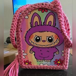 Labubu Pink Crocheted Backpack Bag So Colorful!